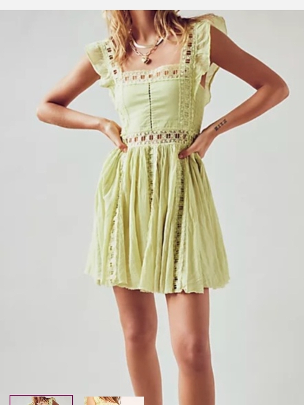 Free People Pale Lime Lace Trim Midi Dress